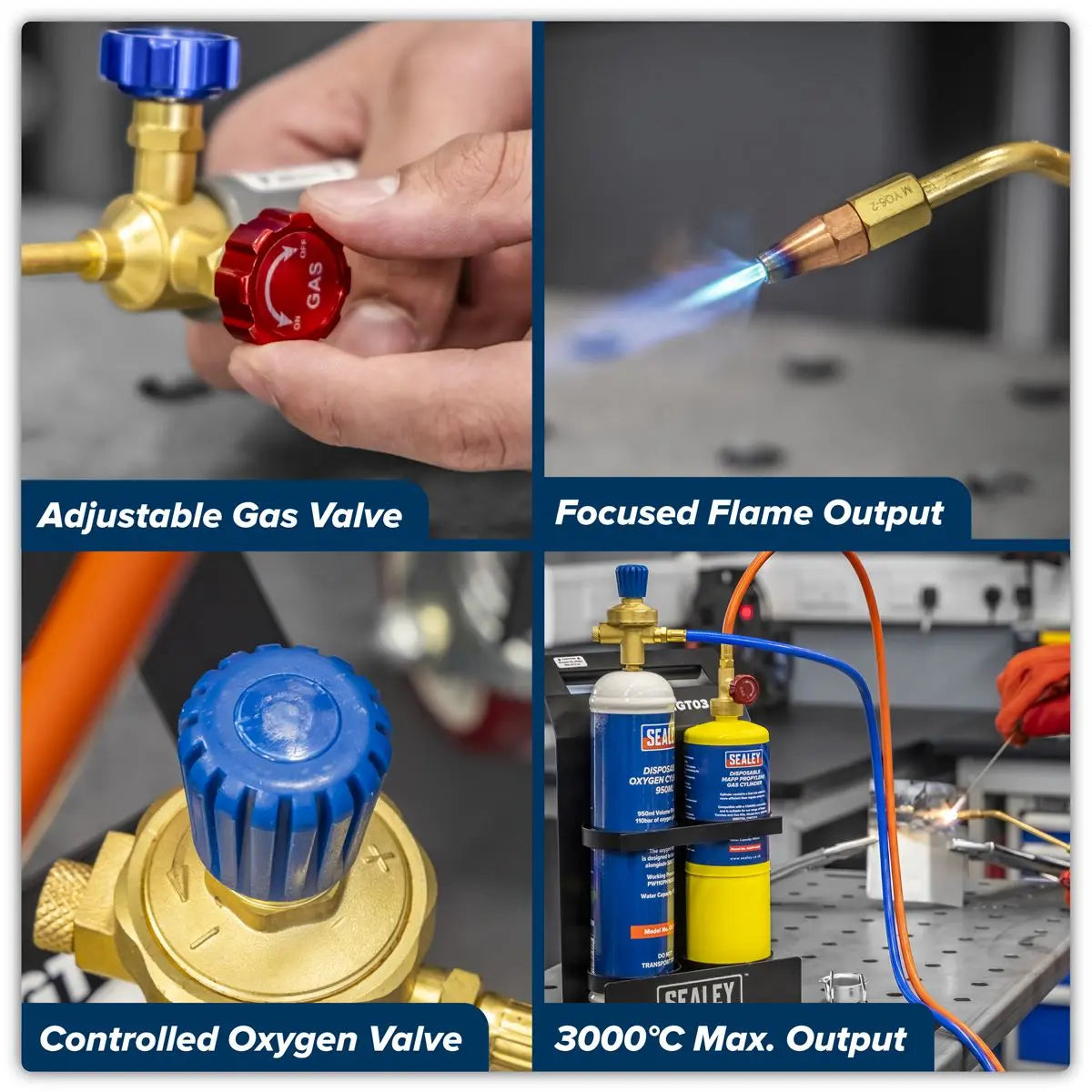 Sealey MAPP Gas & Oxygen Brazing Kit with 400g MAPP Cylinder & 950ml Oxygen Cylinder  White Rose Tools