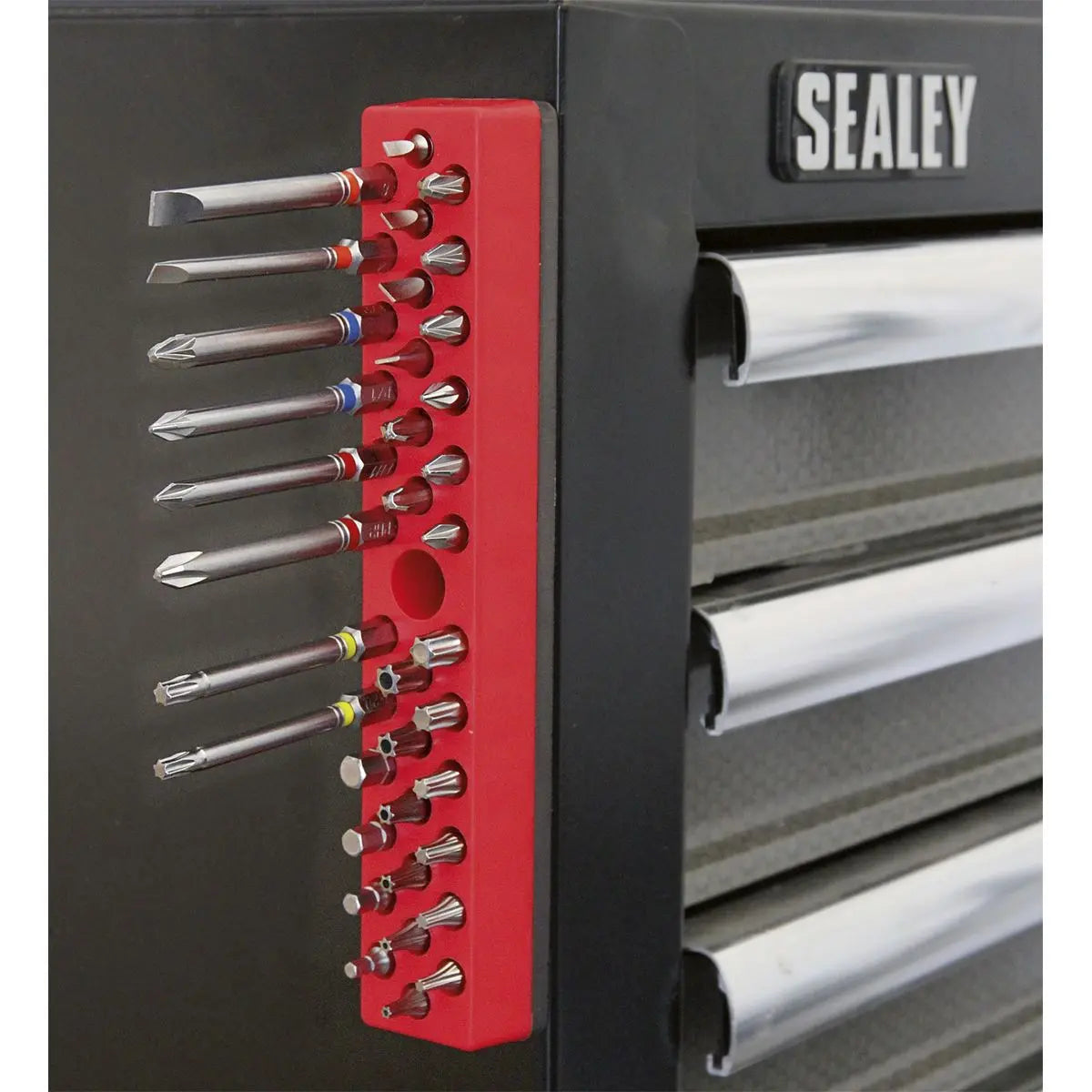 Sealey Magnetic Bit Holder 36 Bit Capacity 1/4" Hex Screwdriver Bits Drill Storage Rail 