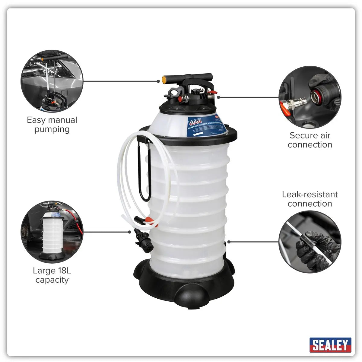 Sealey Manual/Air Vacuum Oil & Fluid Extractor Pump 18L  White Rose Tools
