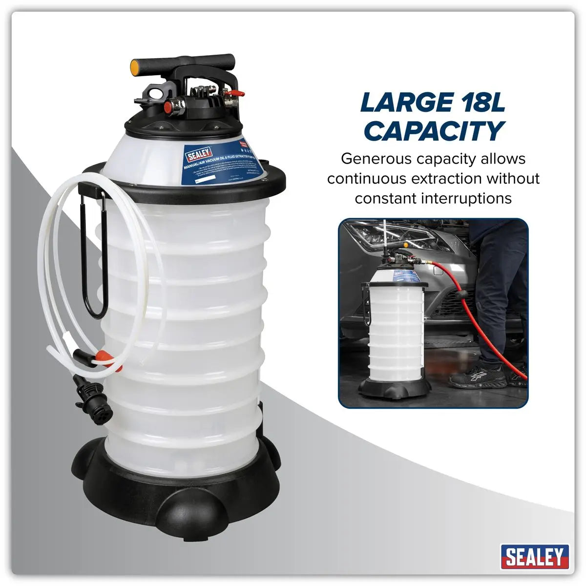 Sealey Manual/Air Vacuum Oil & Fluid Extractor Pump 18L  White Rose Tools