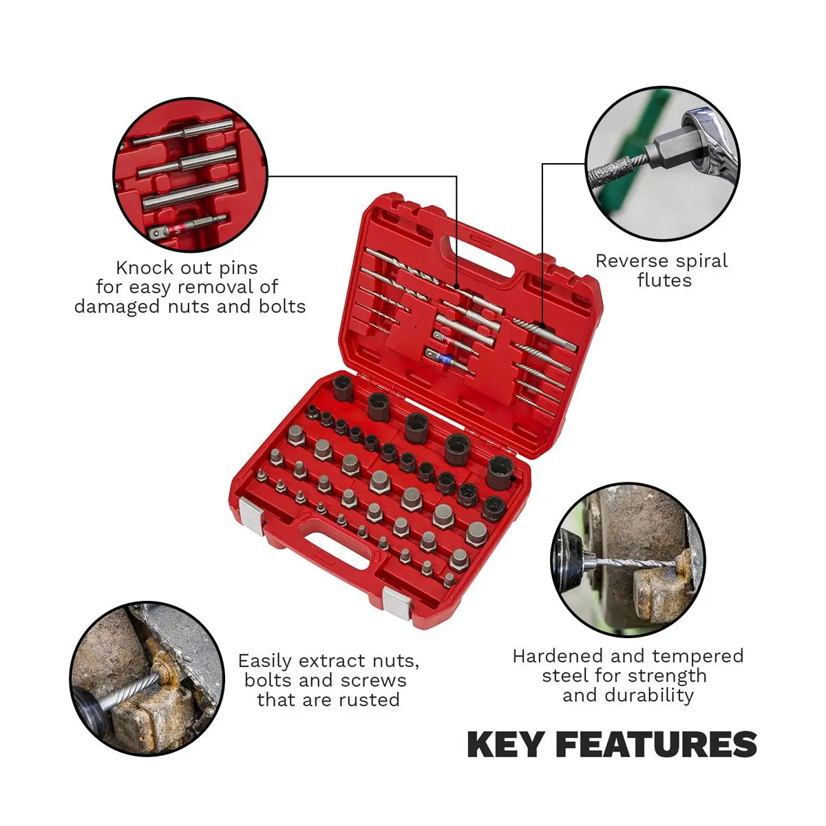Sealey Master Nut, Bolt & Screw Extractor Set 56pc  White Rose Tools