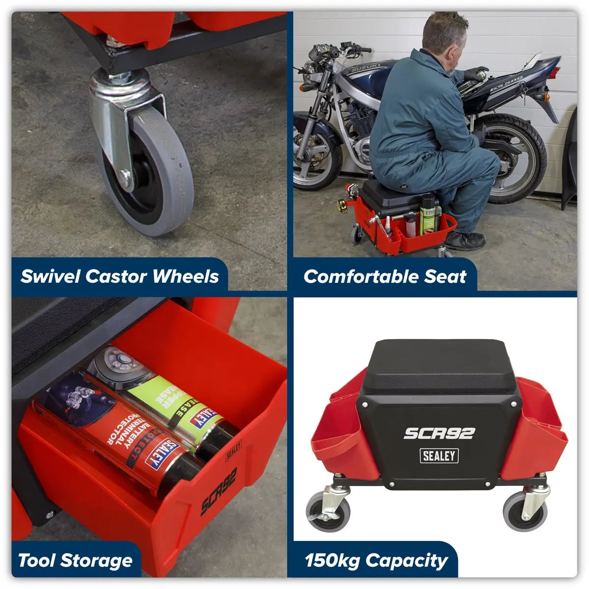 Sealey Mechanic's Detailing Utility Seat  White Rose Tools