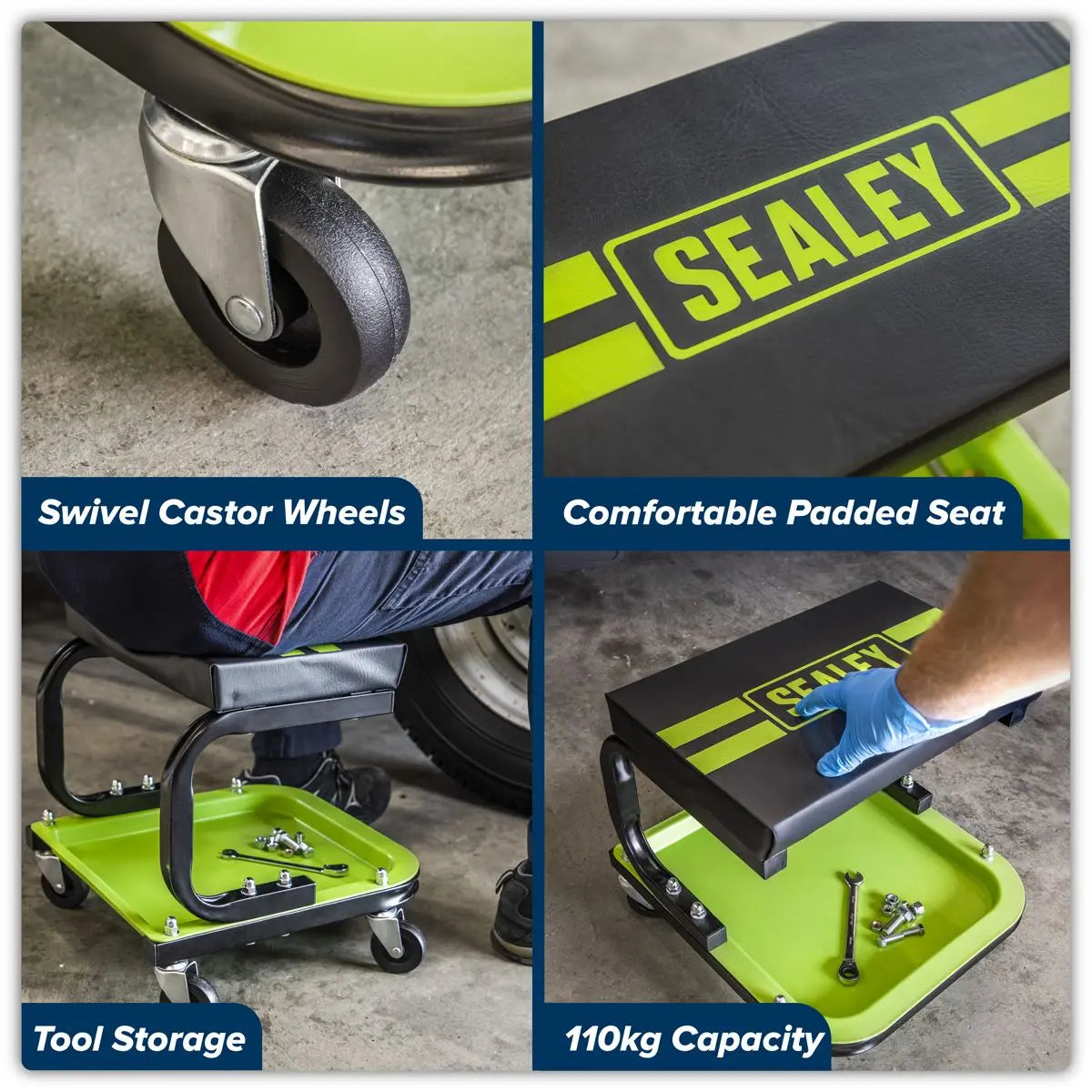 Sealey Mechanic's Utility Seat - Green  White Rose Tools