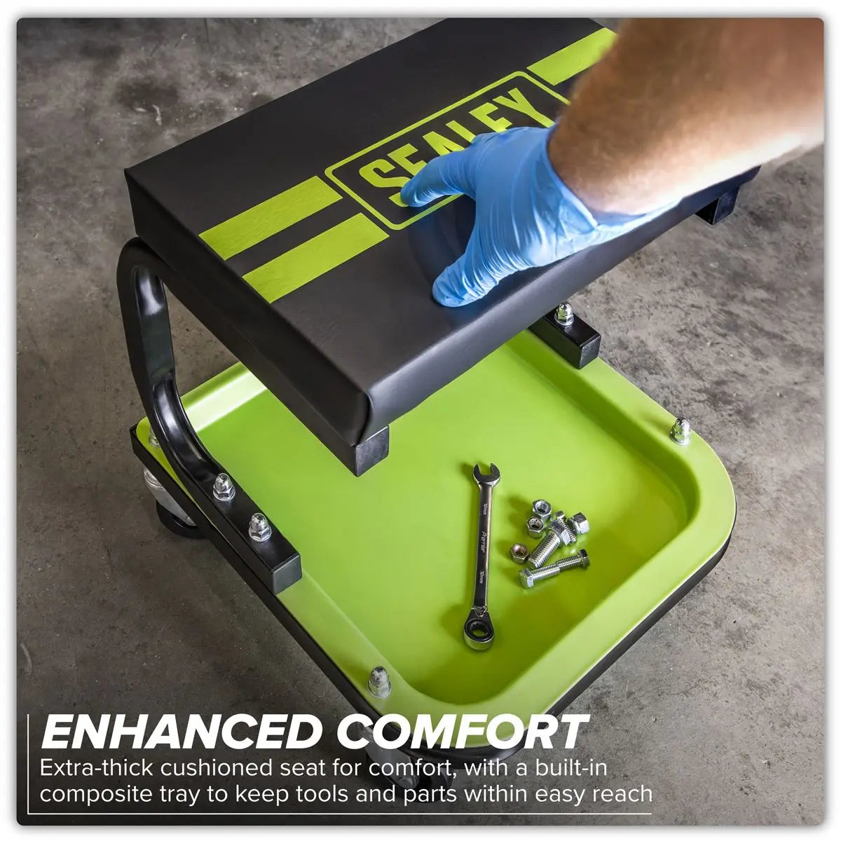 Sealey Mechanic's Utility Seat - Green  White Rose Tools