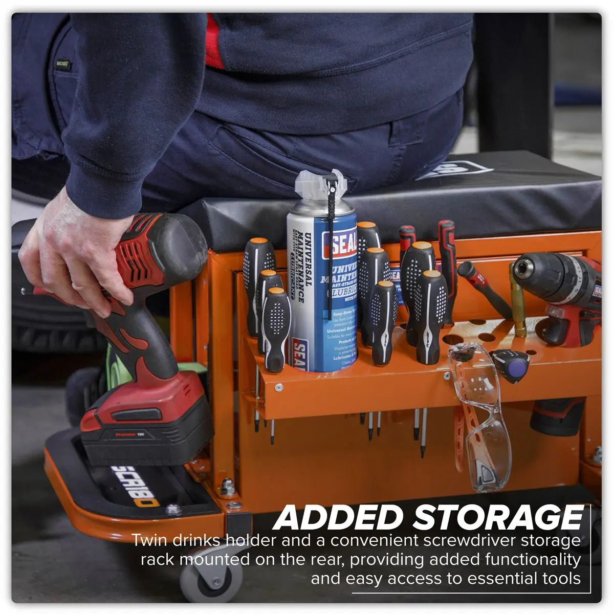 Sealey Mechanic's Utility Seat & Toolbox - Orange - White Rose Tools