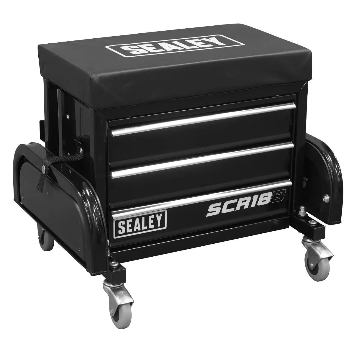 Sealey Mechanics Rolling Utility Seat and Toolbox with Drawers Black 