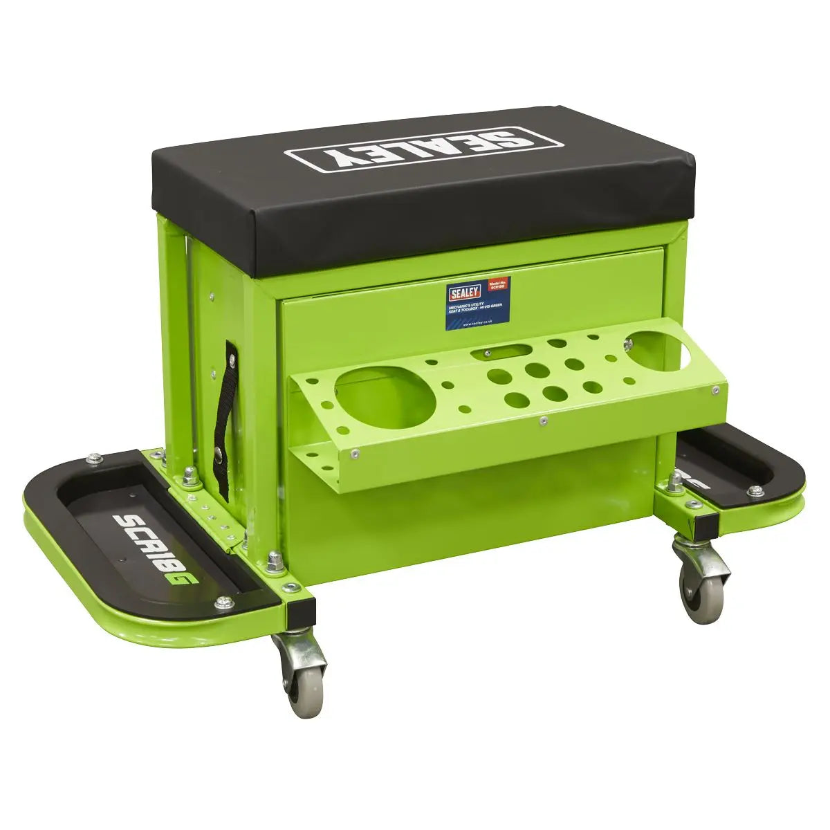 Sealey Mechanics Rolling Utility Seat and Toolbox with Drawers Green 