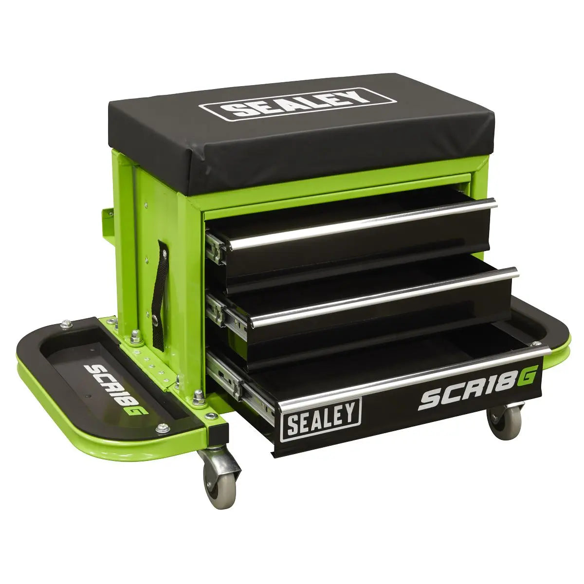 Sealey Mechanics Rolling Utility Seat and Toolbox with Drawers Green 