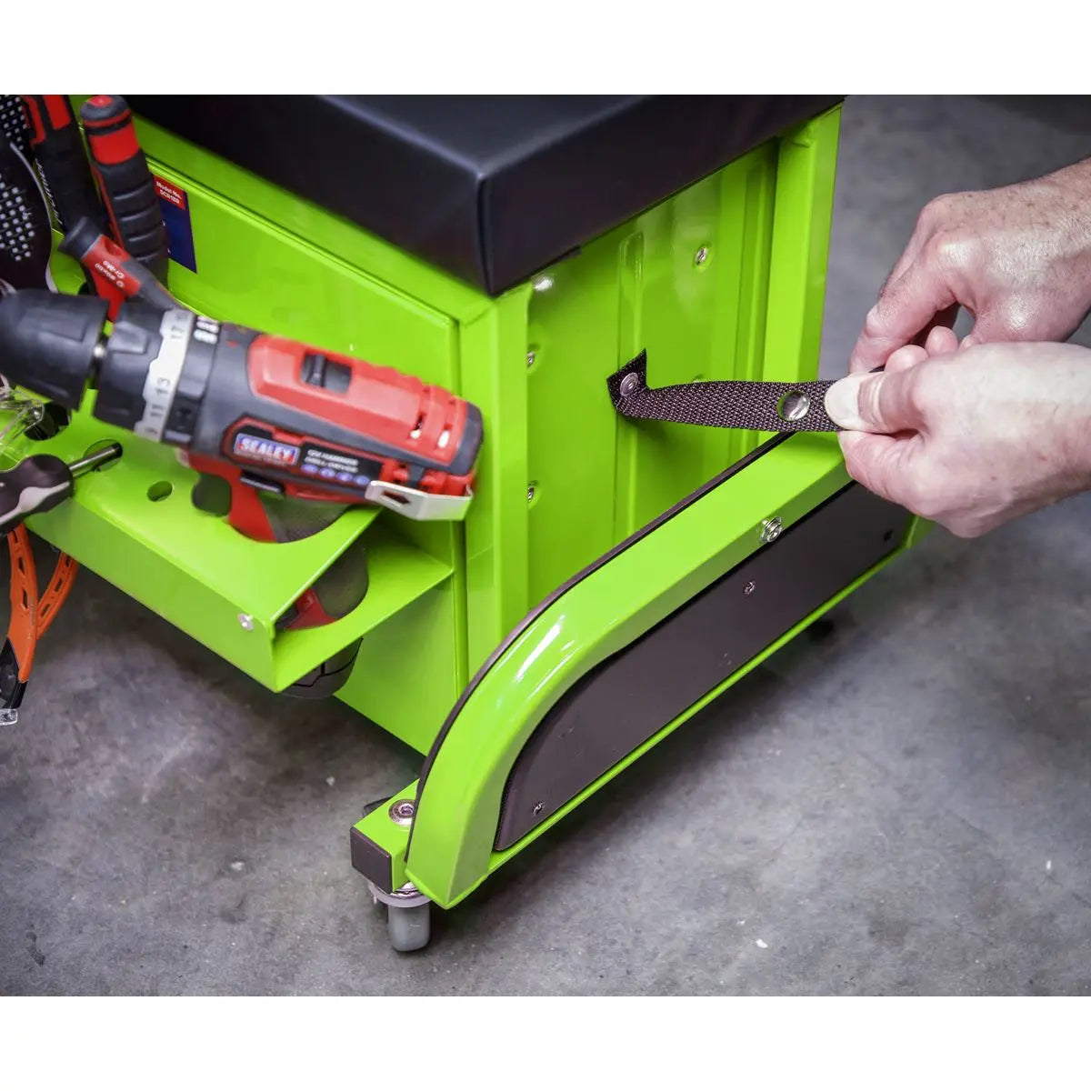 Sealey Mechanics Rolling Utility Seat and Toolbox with Drawers Green 