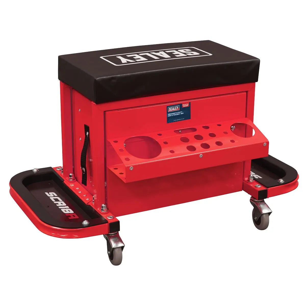 Sealey Mechanics Rolling Utility Seat and Toolbox with Drawers Red 