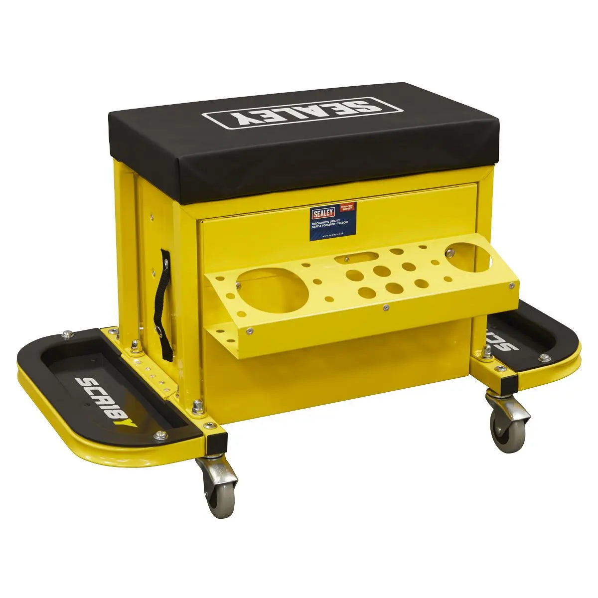 Sealey Mechanics Rolling Utility Seat and Toolbox with Drawers Yellow 