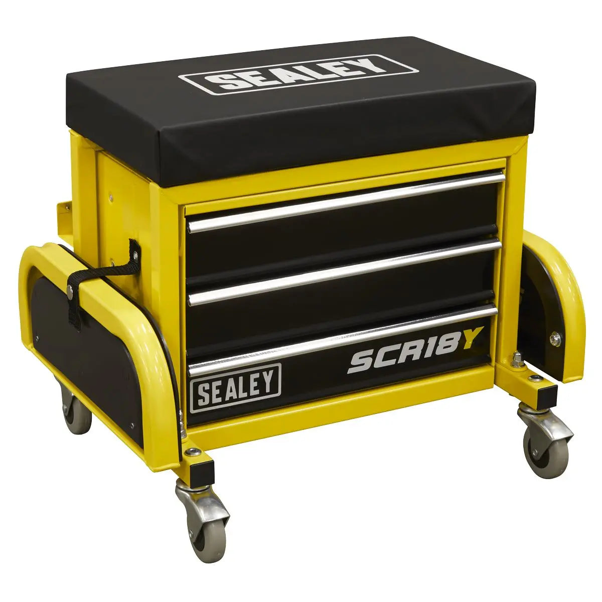 Sealey Mechanics Rolling Utility Seat and Toolbox with Drawers Yellow 