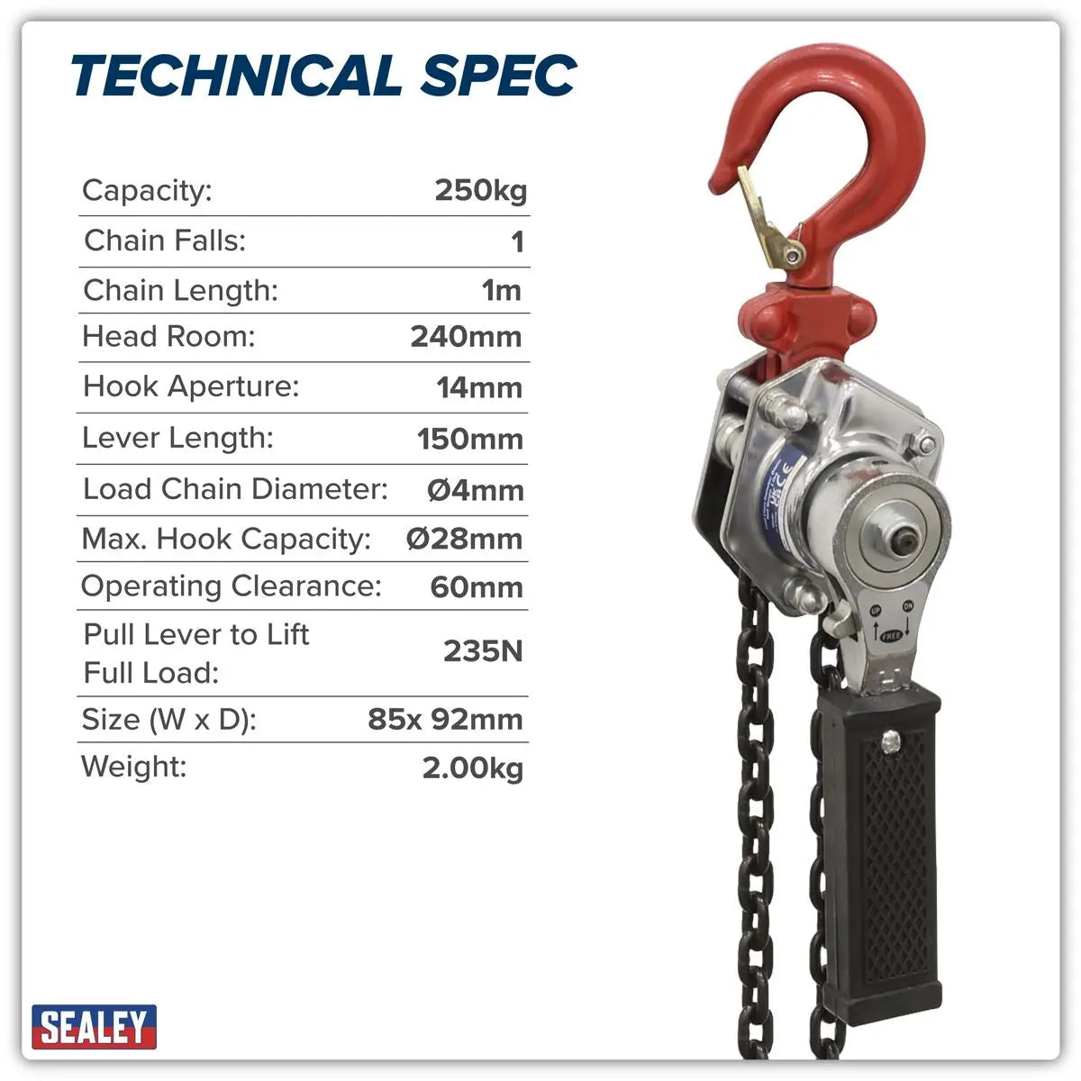 Sealey Mini Lever Hoist 250kg  White Rose Tools