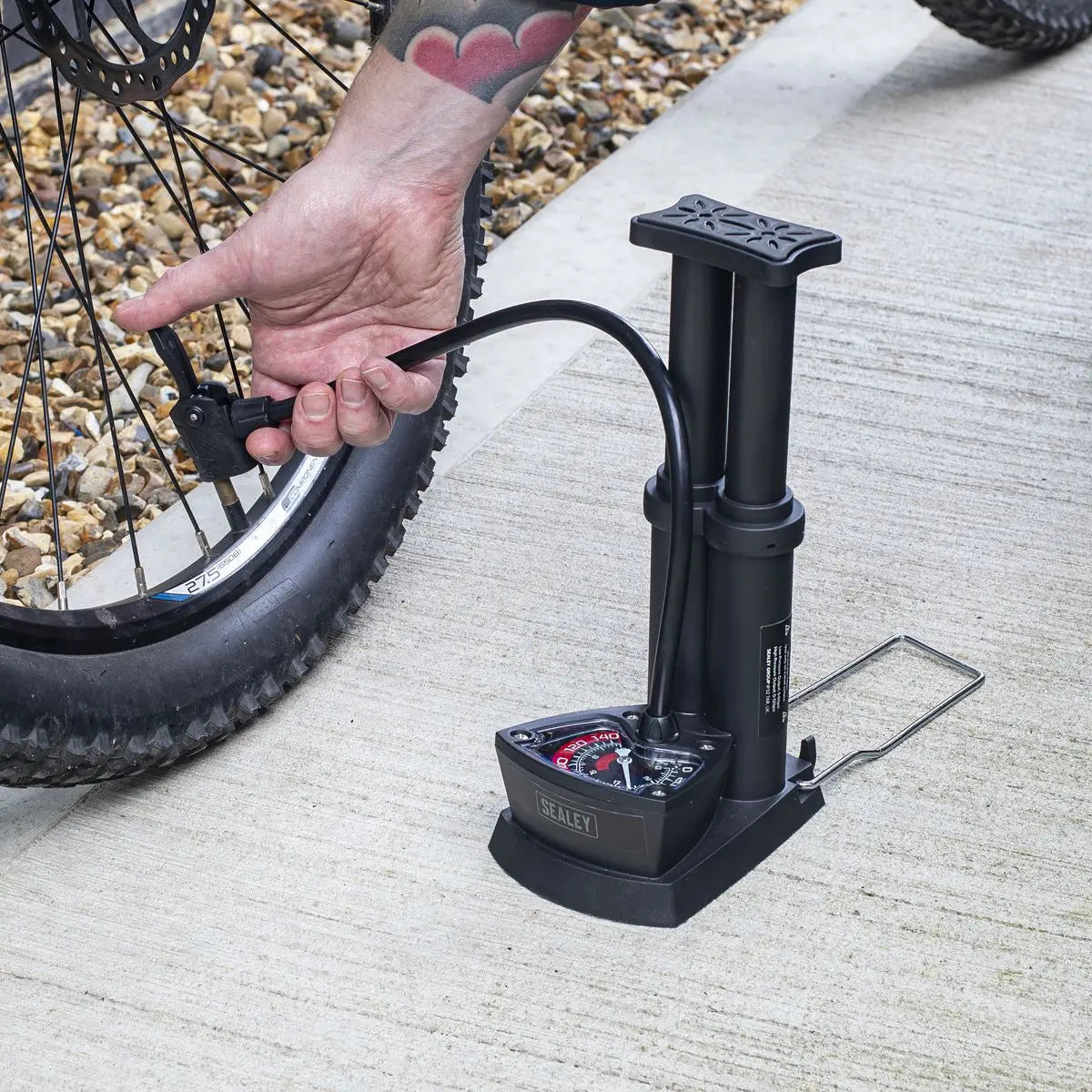 Sealey Mini Twin Barrel Bicycle Foot Pump  White Rose Tools