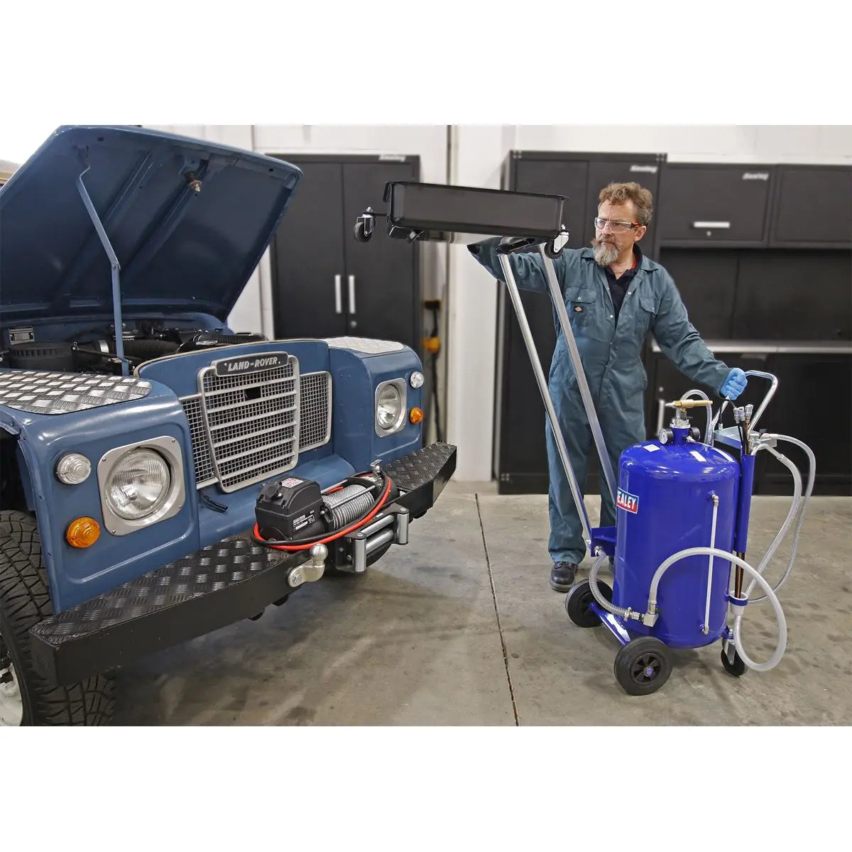 Sealey Mobile Oil Drainer with Probes 80L Cantilever Air Discharge 