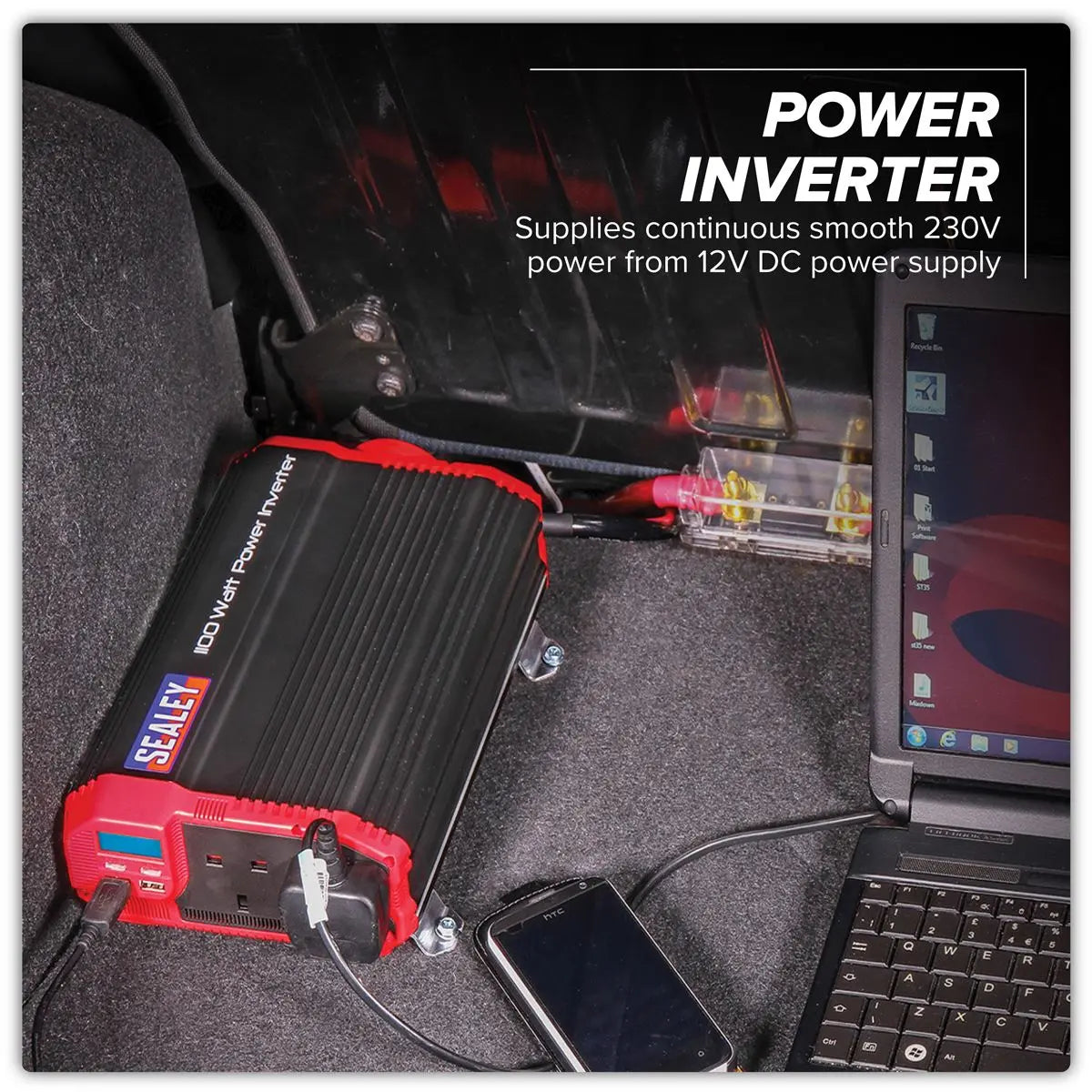 Sealey Modified Sine Wave Power Inverter 1100W 12V  White Rose Tools