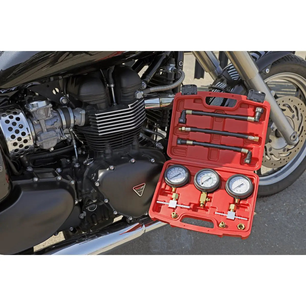 Sealey Motorcycle Compression & Fuel Pressure Gauge Set 3pc 