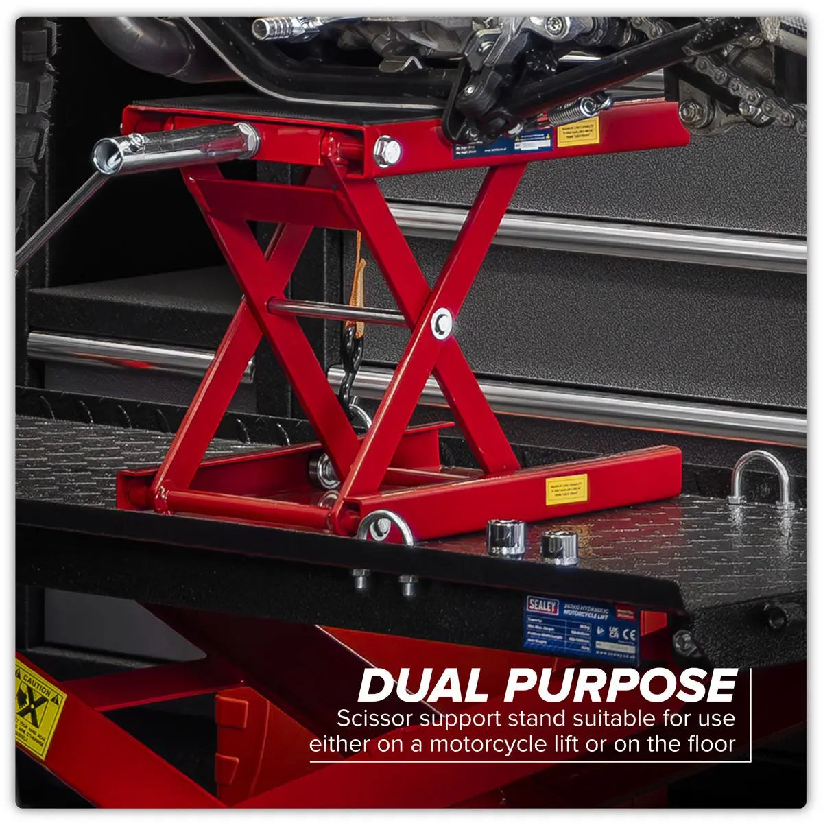 Sealey Motorcycle Scissor Stand 450kg Capacity  White Rose Tools