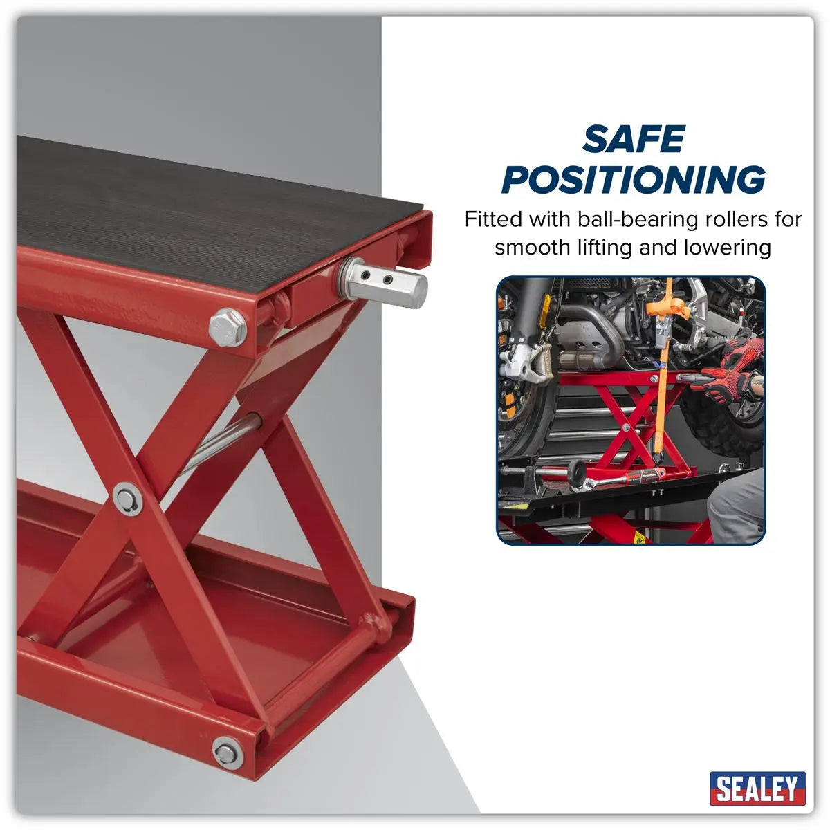 Sealey Motorcycle Scissor Stand 450kg Capacity  White Rose Tools