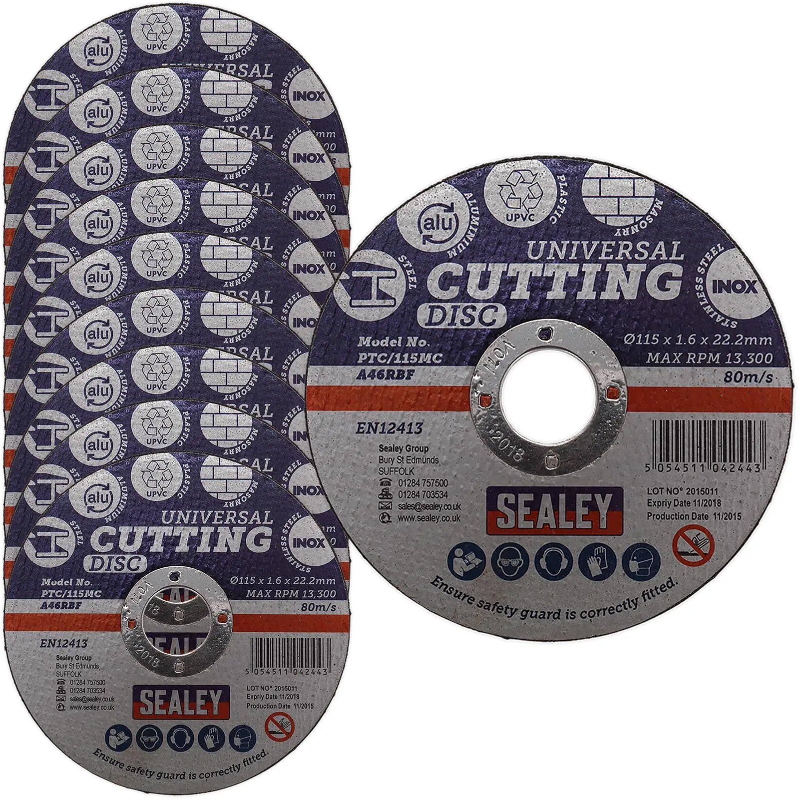 Sealey Multipurpose Cutting Disc 115mm x 1.6mm Ø22.2mm Bore Steel Aluminium 