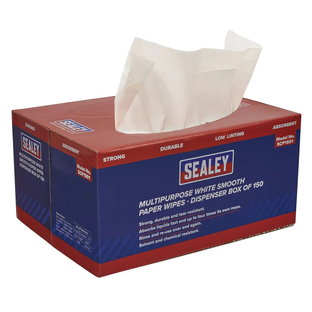 Sealey Multipurpose White Smooth Paper Wipes - Dispenser Box of 150 