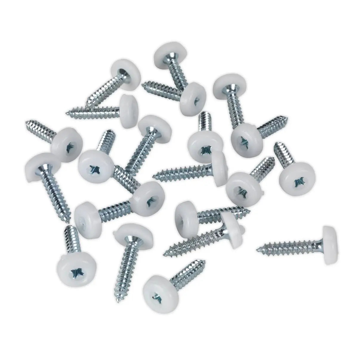 Sealey Numberplate Screw Plastic Enclosed Head 4.8 x 24mm White Pack of 50 