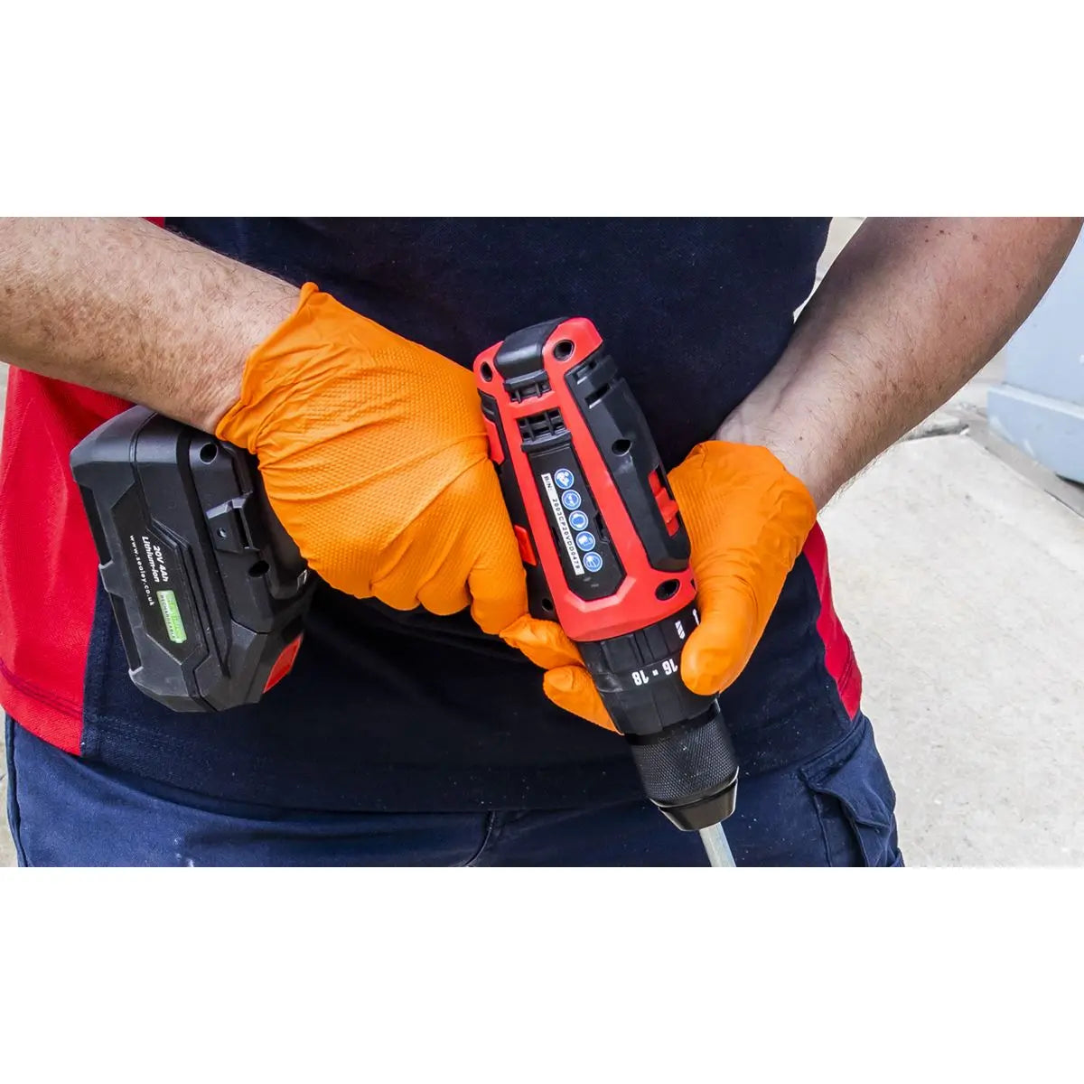 Sealey Orange Diamond Grip Extra-Thick Nitrile Powder- Free Gloves Large - Pack of 50 