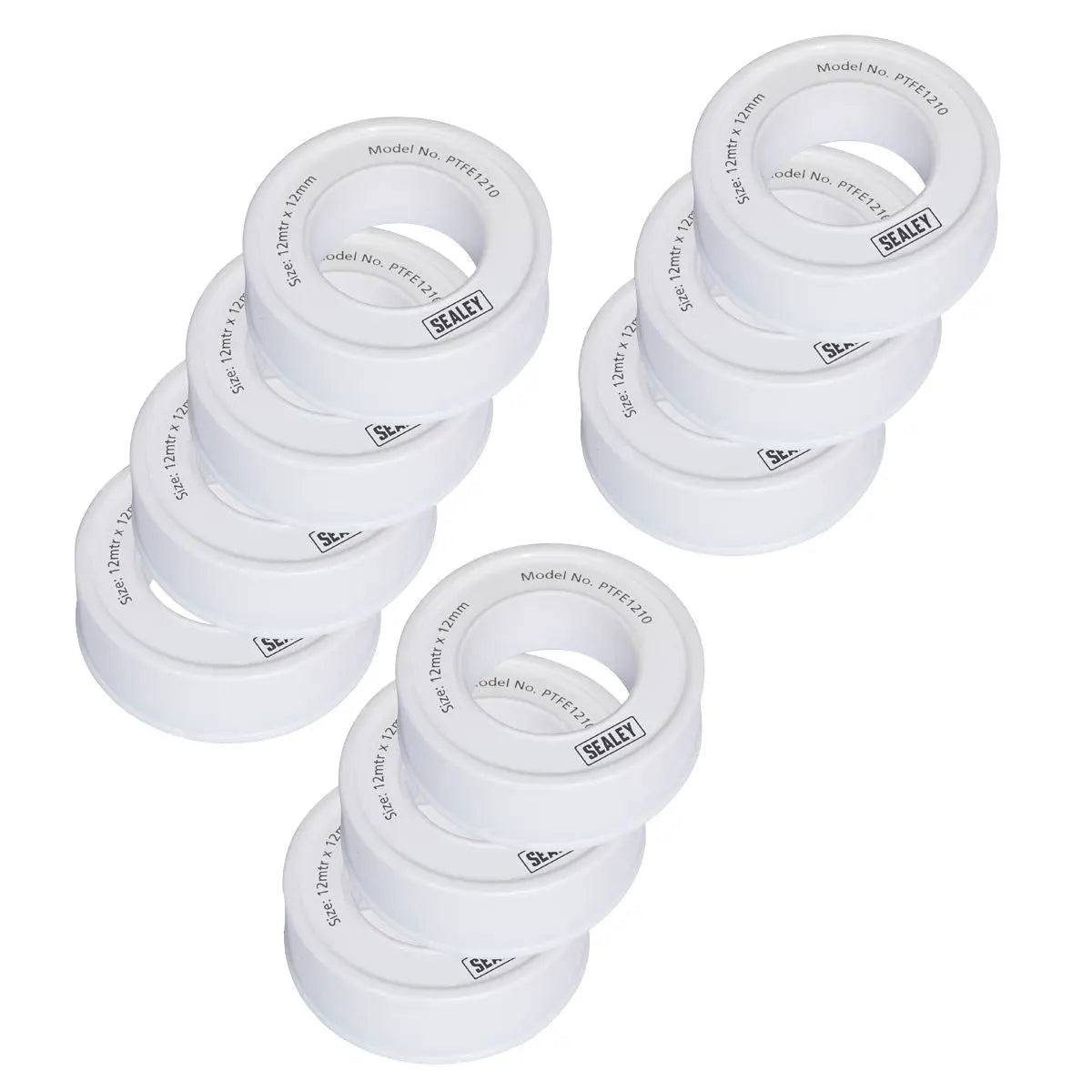 Sealey PTFE Thread Sealing Tape 12mm x 12m Pack of 10  White Rose Tools