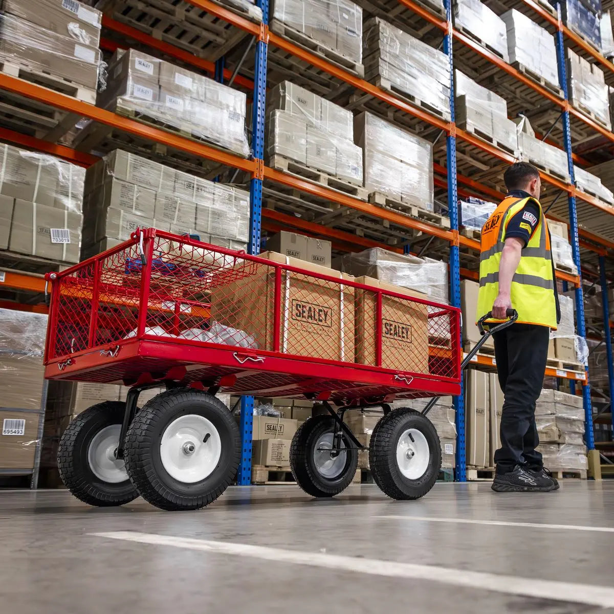 Sealey Platform Truck with Sides Pneumatic Tyres 450kg Capacity 