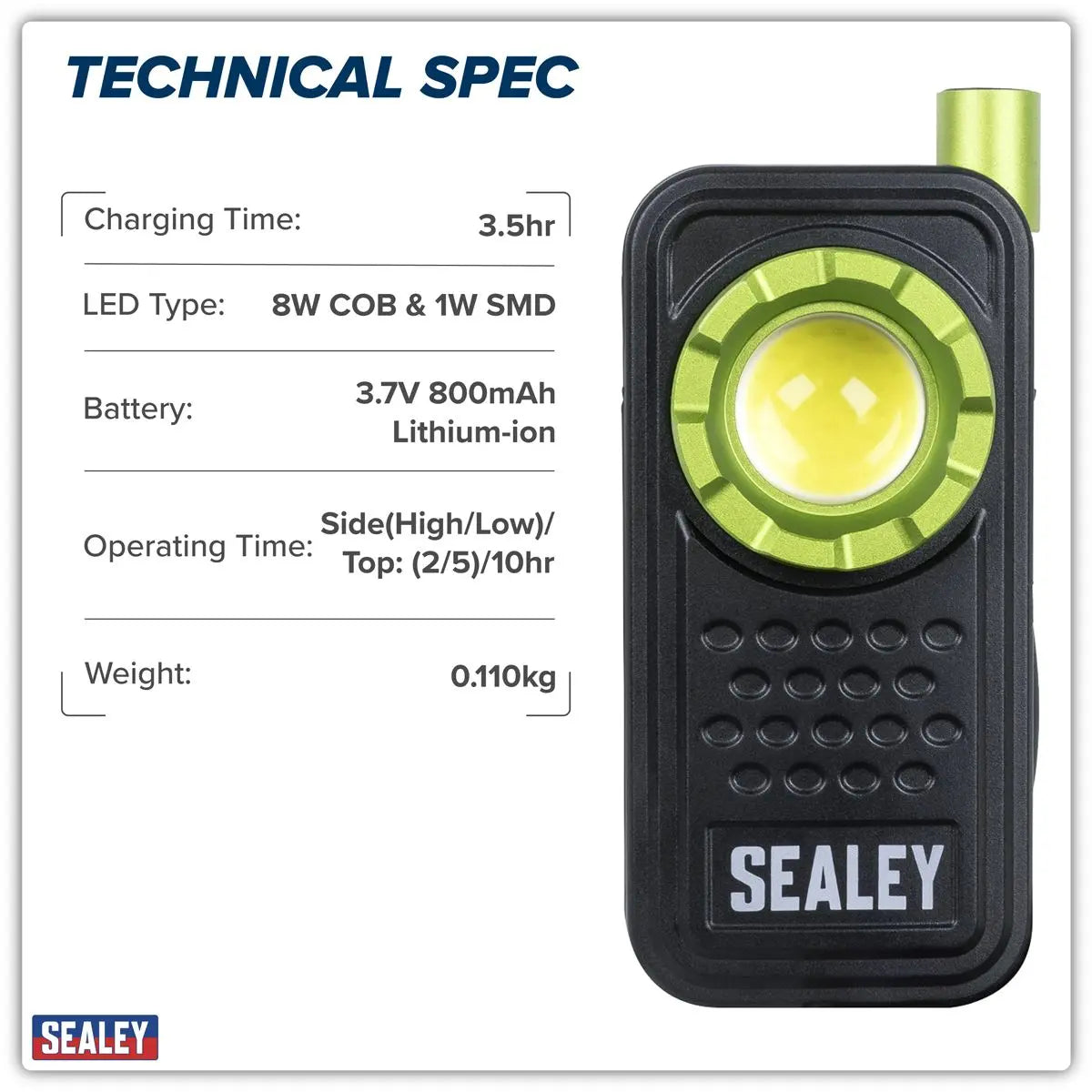 Sealey Pocket Light with Flexi Inspection Light 8W COB LED & 1W SMD LED  White Rose Tools