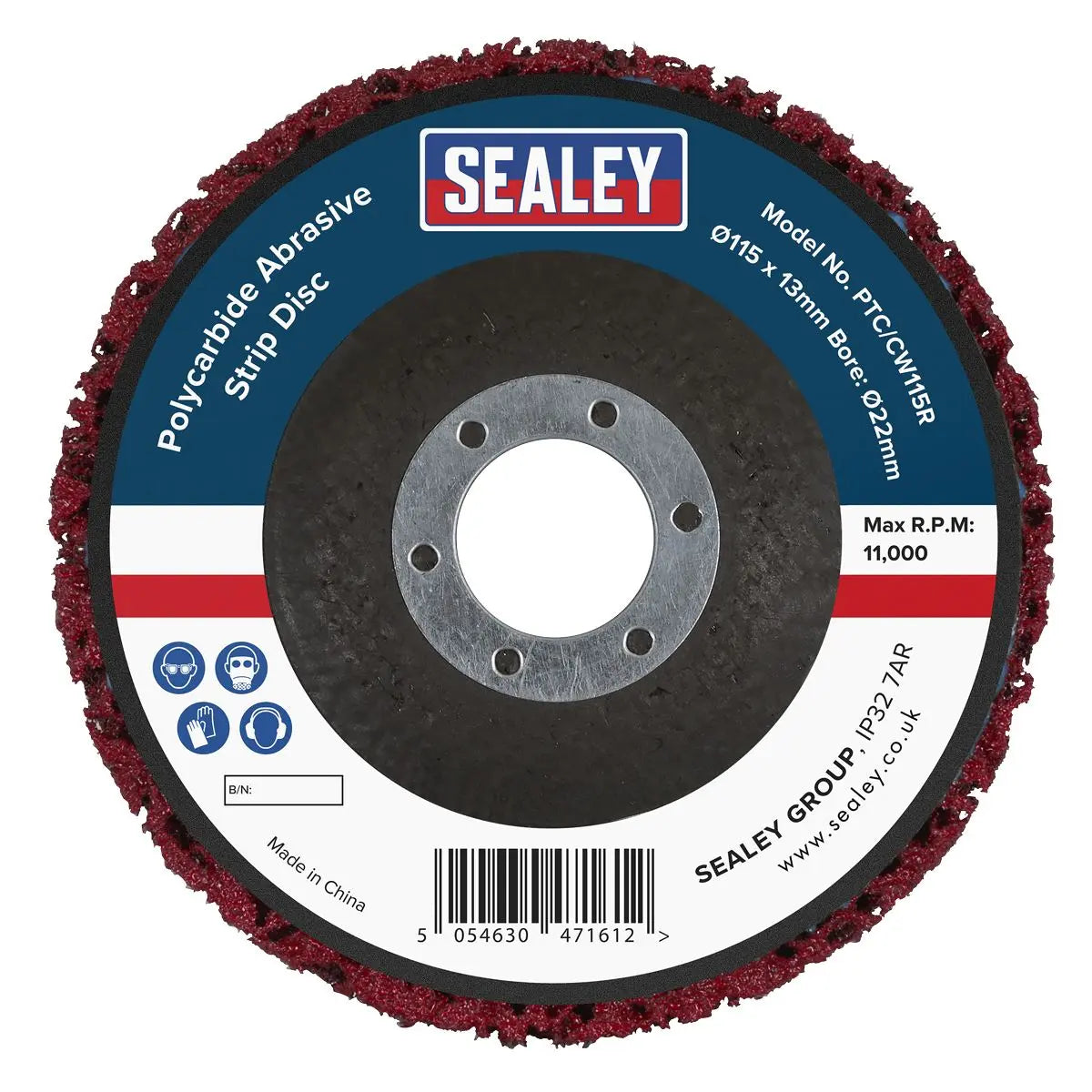 Sealey Polycarbide Abrasive Strip Disc 115 x 13 x 22mm - Red  White Rose Tools