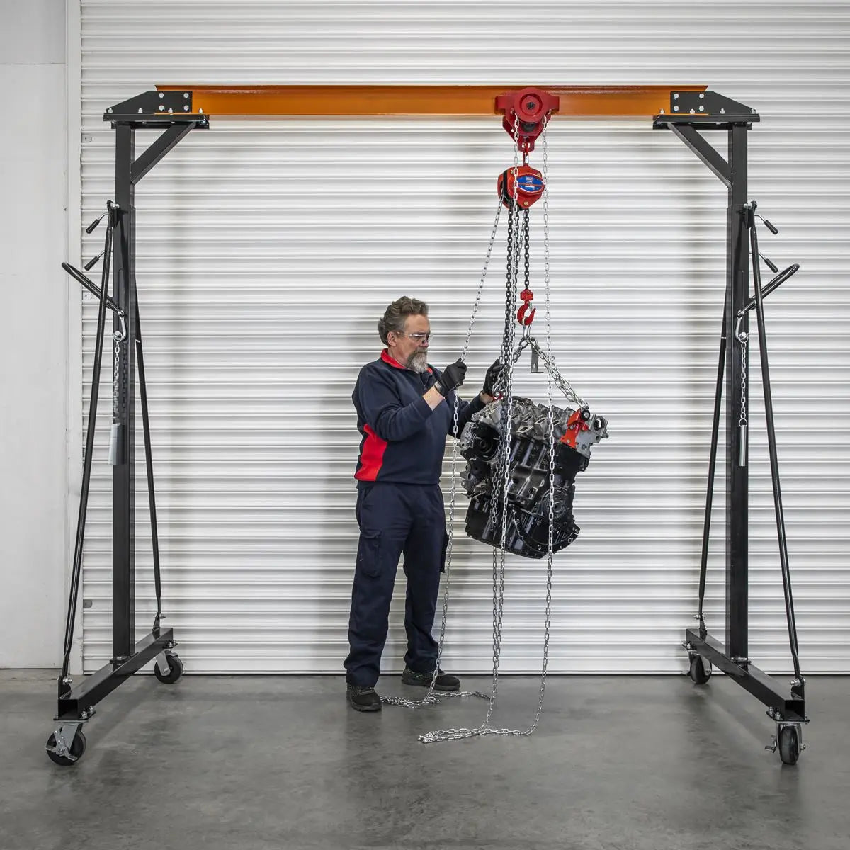 Sealey Portable Adjustable Gantry Crane with Geared Trolley Combo 1 Tonne  White Rose Tools