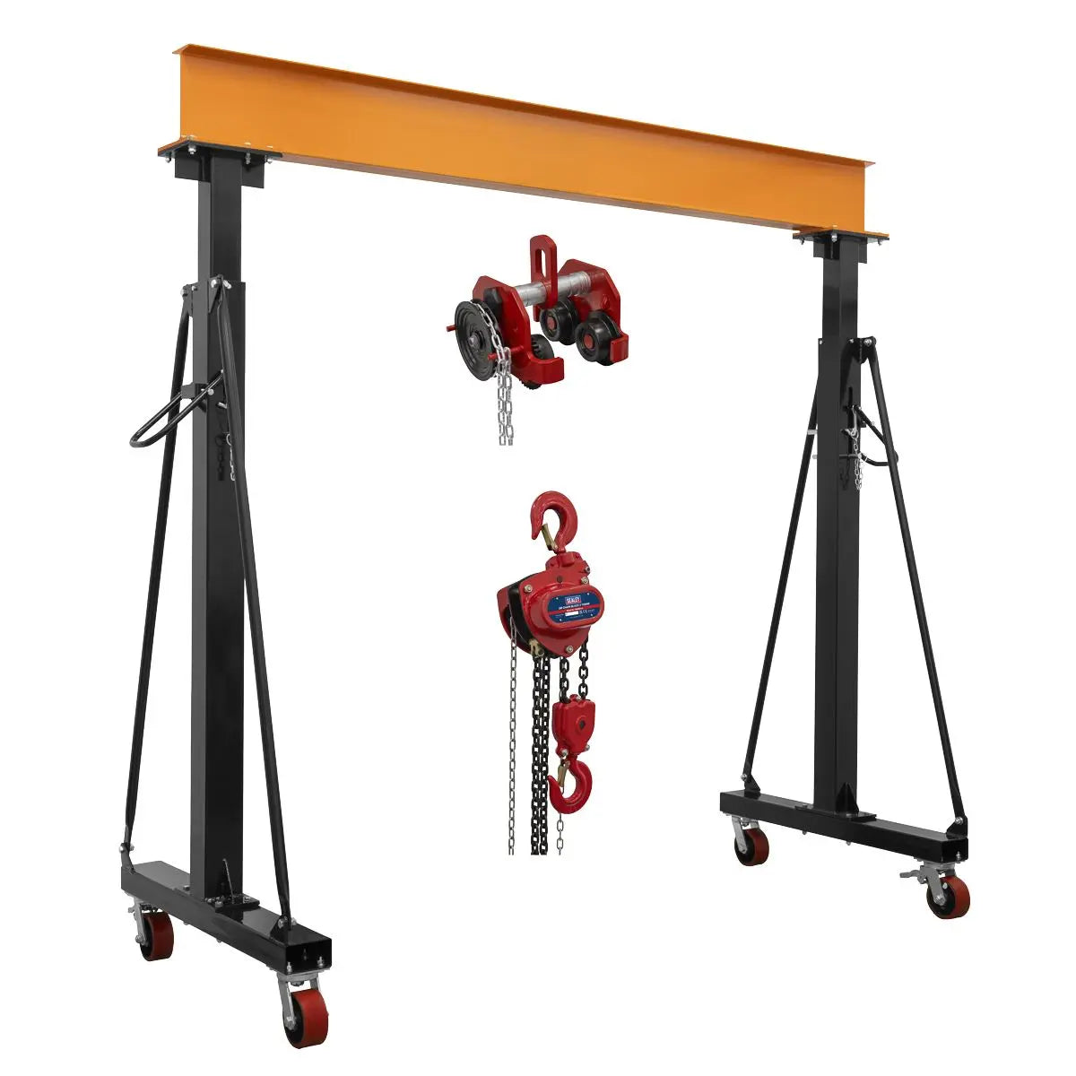 Sealey Portable Adjustable Gantry Frame with Geared Trolley & Hoist Combo 3 Tonne  White Rose Tools