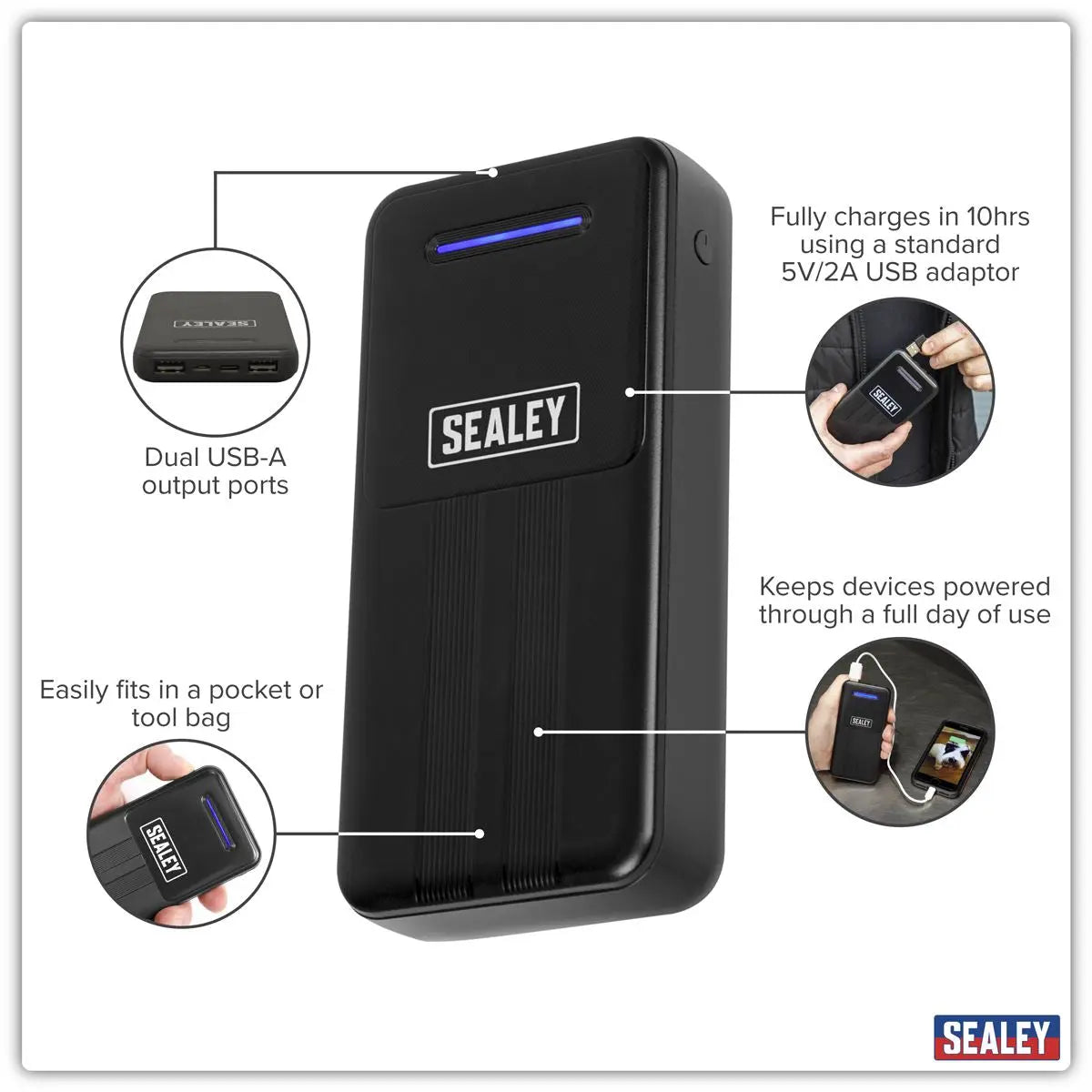 Sealey Portable Power Bank 10W 20000mAh  White Rose Tools