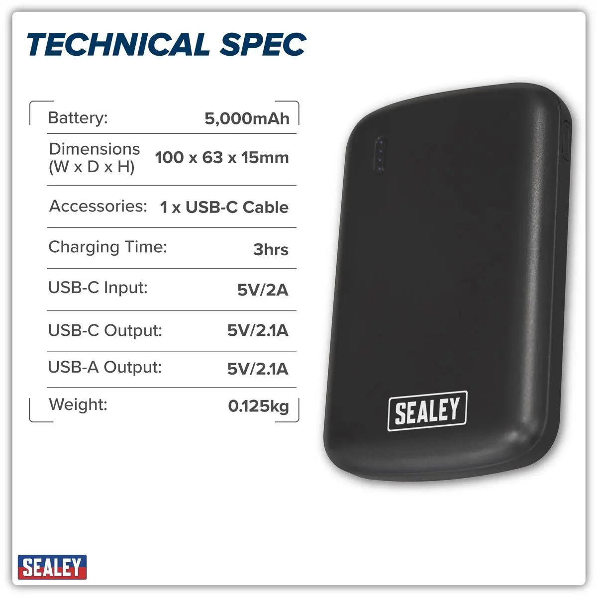 Sealey Portable Power Bank 10W 5000mAh  White Rose Tools