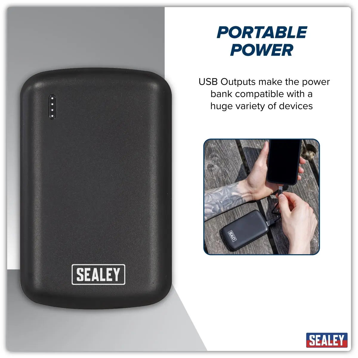 Sealey Portable Power Bank 10W 5000mAh  White Rose Tools
