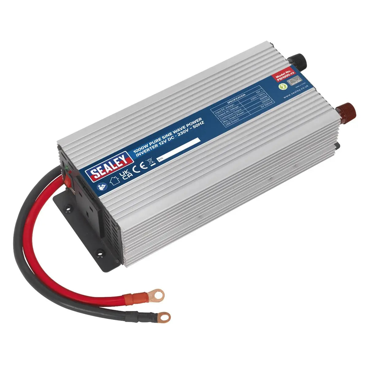 Sealey Power Inverter Pure Sine Wave 1000W 12V DC - 230V ~ 50Hz 