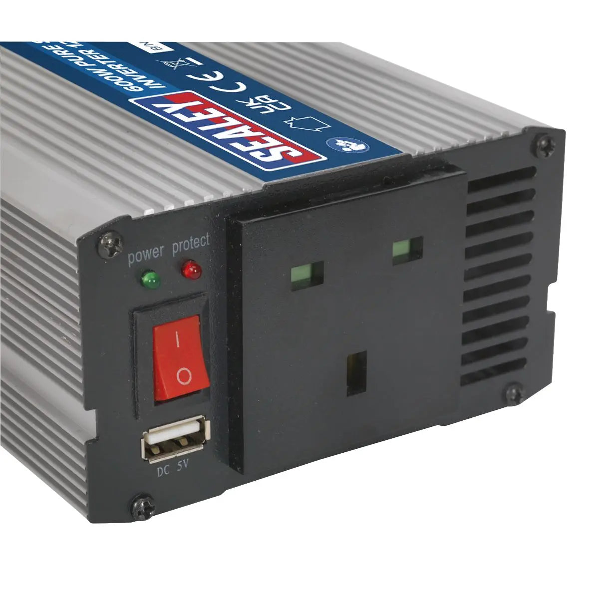 Sealey Power Inverter Pure Sine Wave 600W 12V DC - 230V ~ 50Hz 