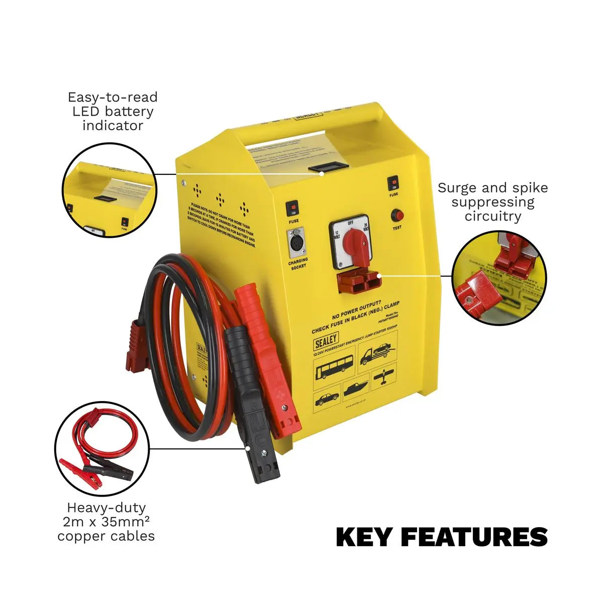 Sealey PowerStart Emergency Heavy-Duty Jump Starter 1000hp Start 12/24V 