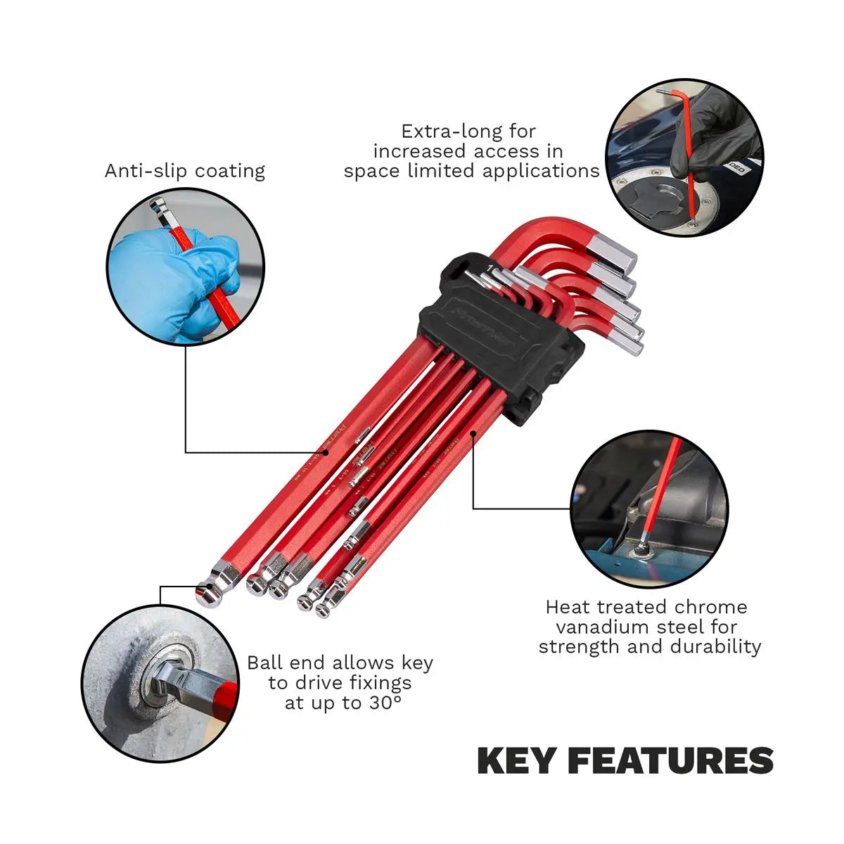 Sealey Premier 11 Piece Anti-Slip Ball End Hex Key Set Metric Extra Long Allen 