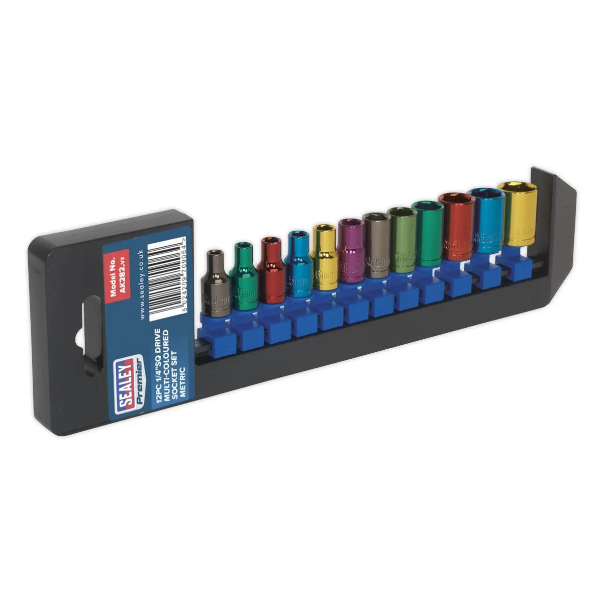 Sealey Premier 12 Piece 1/4" Drive Coloured Socket Set 4-13mm Socket WallDrive 