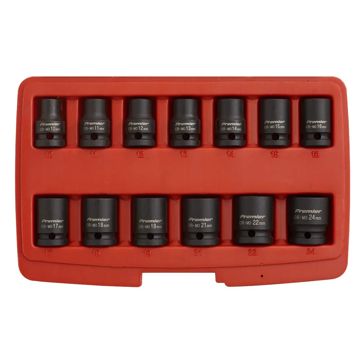 Sealey Premier 13 Piece 1/2" Drive 12 Point Impact Socket Set 10-24mm Metric 