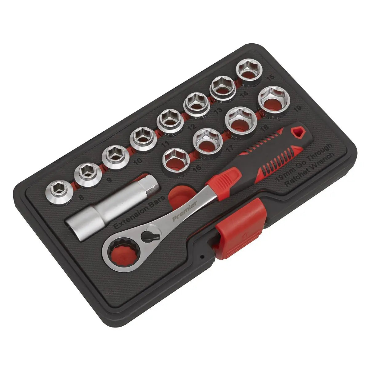 Sealey Premier 14 Piece Low Profile Go Through Socket Set 8-19mm 