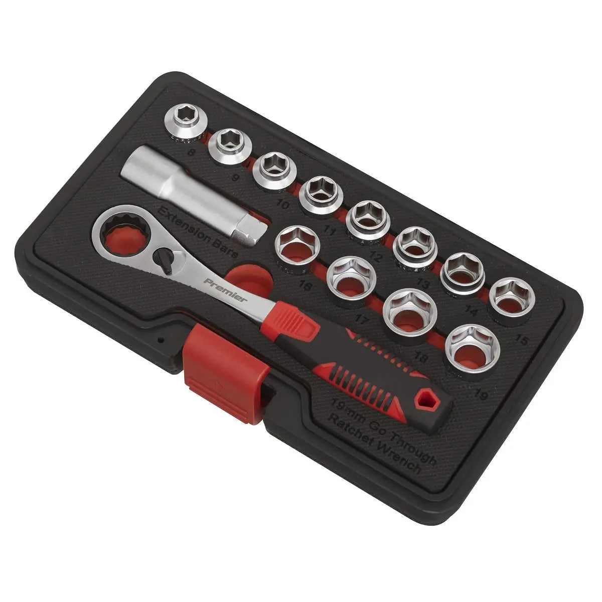 Sealey Premier 14 Piece Low Profile Go Through Socket Set 8-19mm 