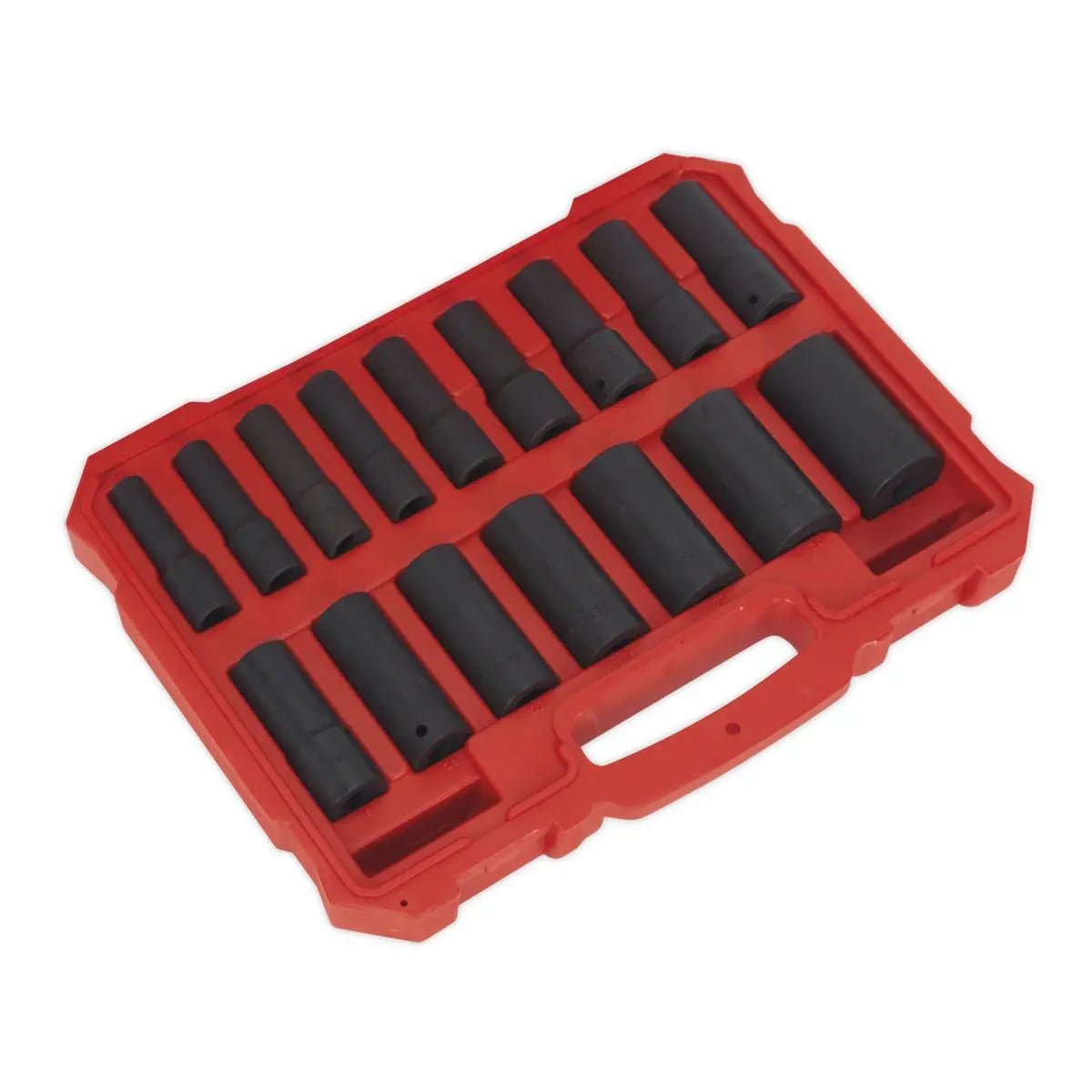 Sealey Premier 16 Piece 1/2" Drive Deep Lock On Impact Socket Set 10-32mm Rounded 