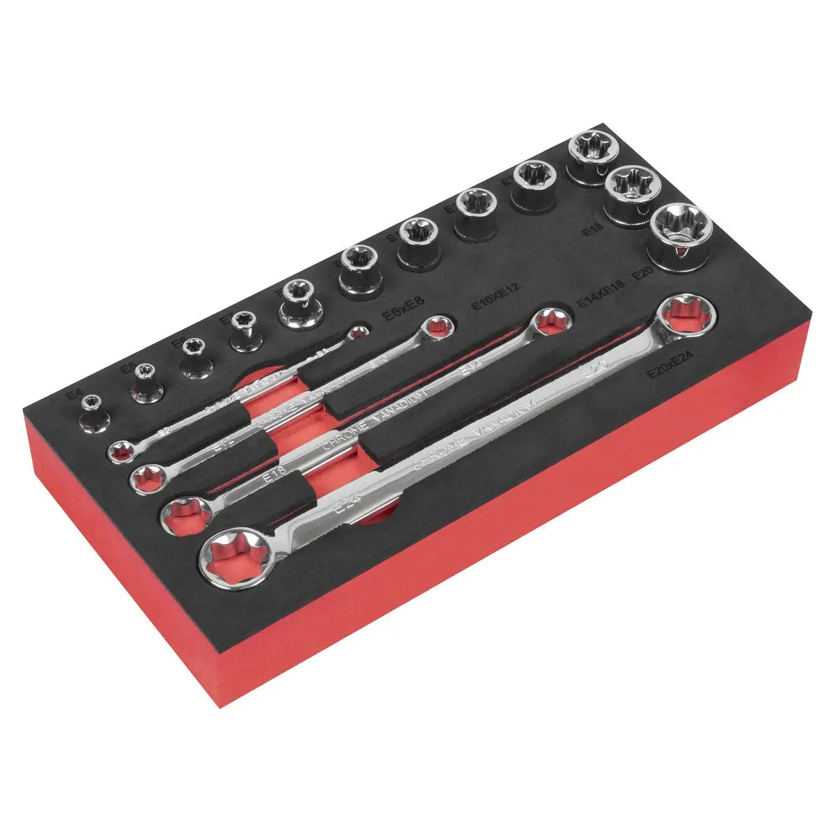 Sealey Premier 16 Piece Trx-Star Socket & Spanner Set 3/8" Sq Drive E6-E24 