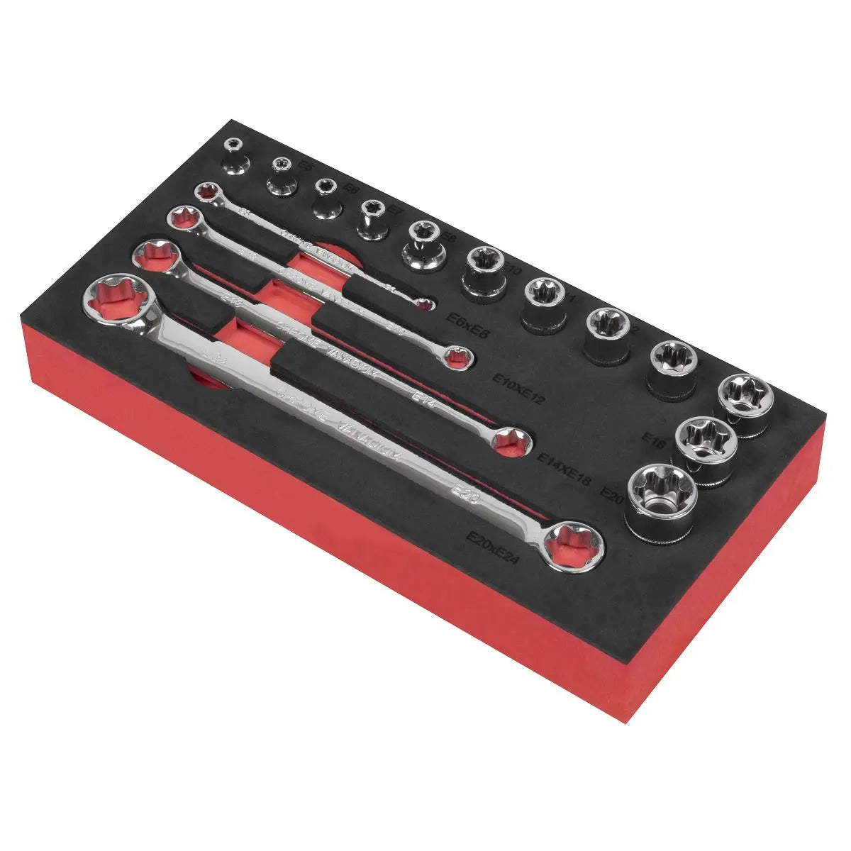 Sealey Premier 16 Piece Trx-Star Socket & Spanner Set 3/8" Sq Drive E6-E24 