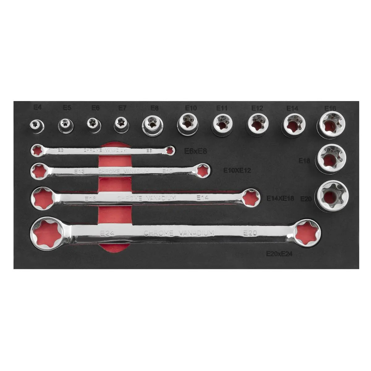 Sealey Premier 16 Piece Trx-Star Socket & Spanner Set 3/8" Sq Drive E6-E24 