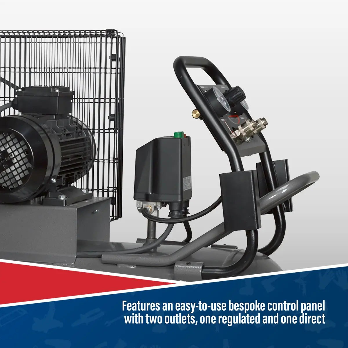 Sealey Premier 200L Belt Drive Air Compressor with Front Control Panel 3hp 415V 3ph 