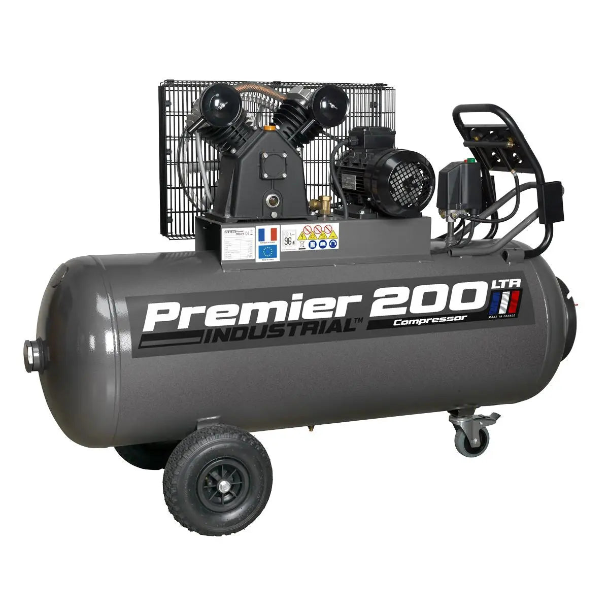 Sealey Premier 200L Belt Drive Air Compressor with Front Control Panel 3hp 415V 3ph 